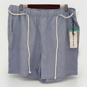 ALEX & JORDAN Shorts Women L Blue White Strips Rope Belt Pockets Linen Blend NEW